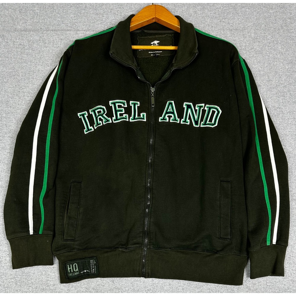 VTG Ireland Track Jacket Womens Large Green Y2K Full Zip Applique Puff Letters